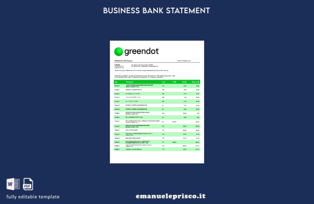 stile verificato Modello di estratto conto di controllo aziendale Green Dot Bank
